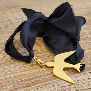 Rachel Leigh Black Ribbon gold bird bracelet